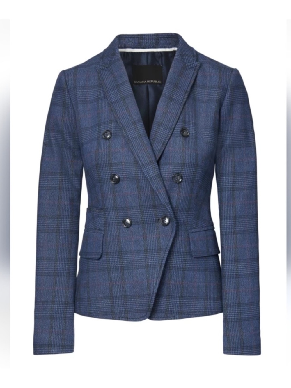 NEW Banana Republic Blue Plaid Double-Breasted Blazer Wool Blend - Picture 1 of 13